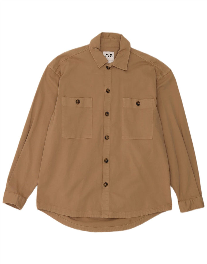 Camicia ZARA da uomo vestibilità comoda piccola in cotone beige
