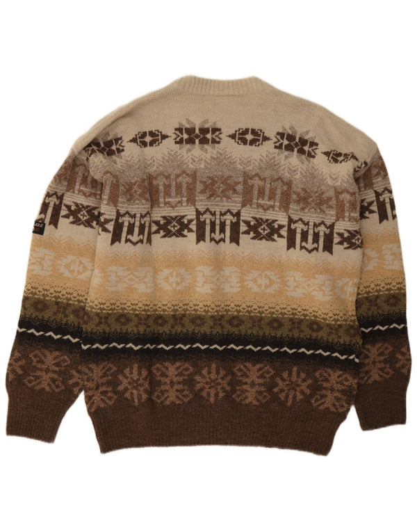 Maglione maglione girocollo da uomo Navigare XL marrone Fair Isle acrilico