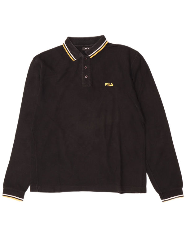 Polo da uomo a maniche lunghe Fila Large in cotone nero