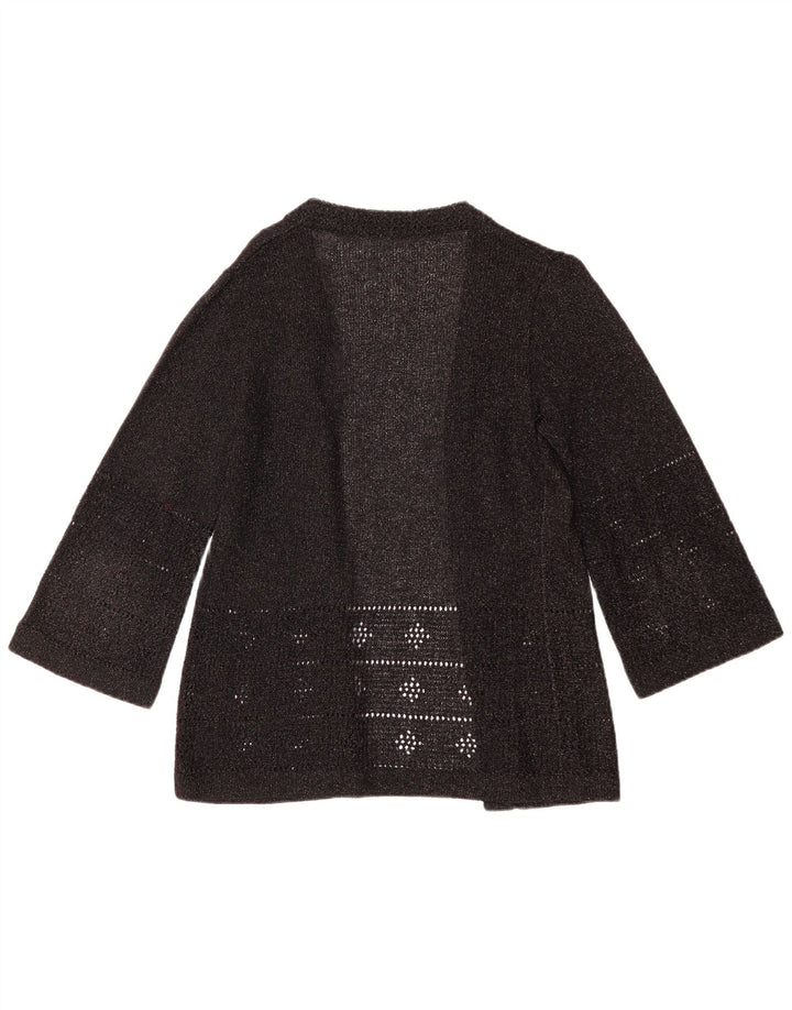 Maglione cardigan aperto con maniche a 3/4 vintage da donna UK 12 medio nero screziato