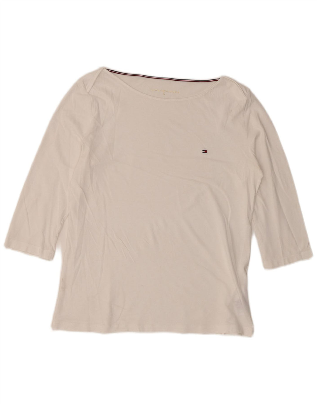Tommy Hilfiger Top da donna manica 3/4 UK 14 cotone bianco medio