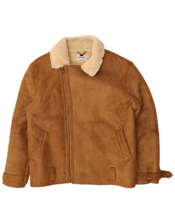 TOPMAN Mens Sherpa Jacket UK 40 Large Beige Polyester