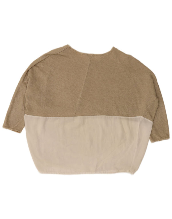 Top Zara da donna oversize con maniche a 3/4 UK 10 Small Beige Colourblock