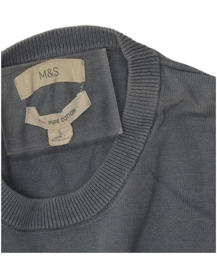 Maglione maglione girocollo da uomo Marks & Spencer piccolo cotone blu
