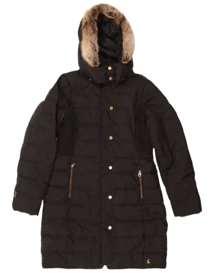 JOULES Cappotto imbottito con cappuccio da donna UK 12 Medio Nero Poliestere