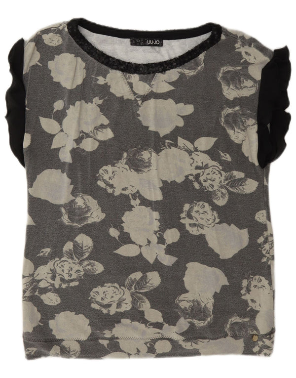 Blusa Donna Liu Jo Top IT 44 Viscosa Floreale Grigio Medio