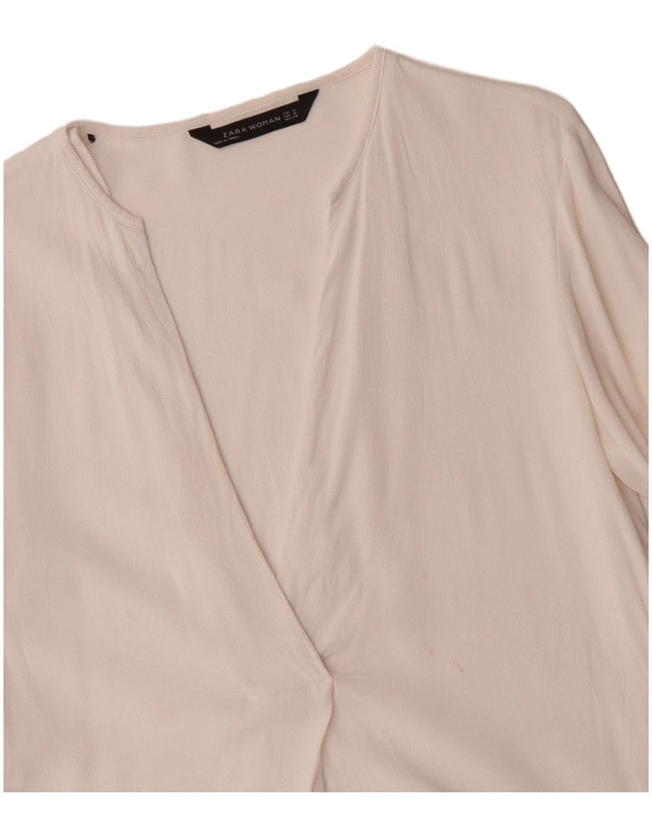 ZARA Camicetta da Donna con Maniche a 3/4 Top UK 14 Viscosa Bianca Media