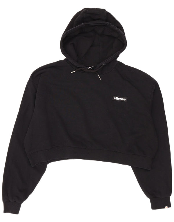 Ellesse, maglione corto da donna oversize con cappuccio, UK 10, piccolo in cotone nero