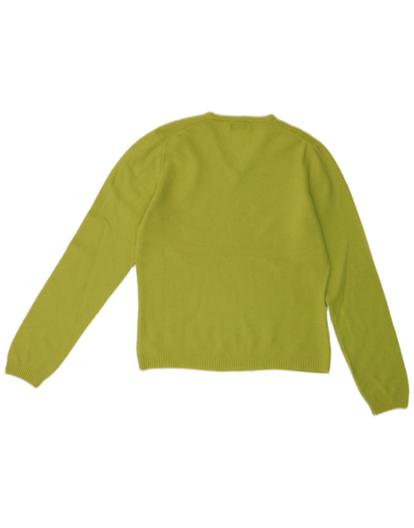 Maglione da donna con scollo a V Benetton UK 14 Large Green Wool