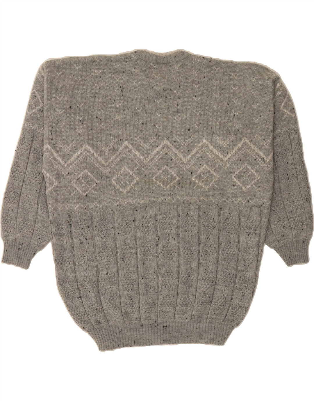 GIANNI Mens Crew Neck Jumper Sweater Large Grey Fair Isle Acrylic Vintage Gianni and Second-Hand Gianni from Messina Hembry 