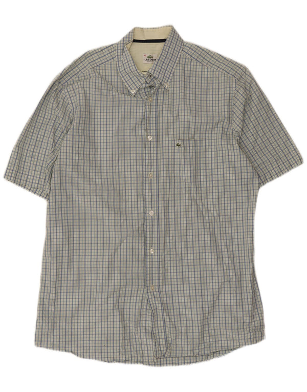 Camicia da uomo a maniche corte Lacoste vestibilità classica taglia 42 grande cotone a quadri blu
