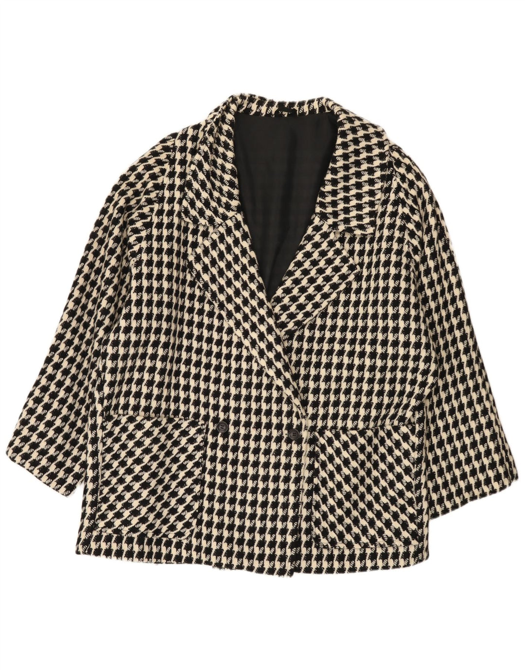 Giacca blazer oversize da donna VINTAGE UK 20 2XL pied de poule nero