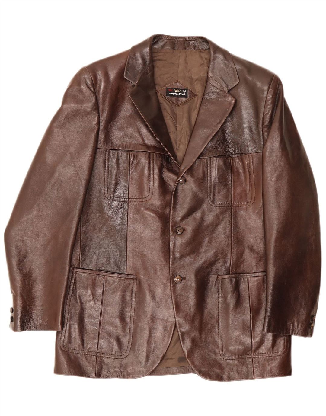 Giacca in pelle da uomo Cortefiel IT 56 3XL Marrone
