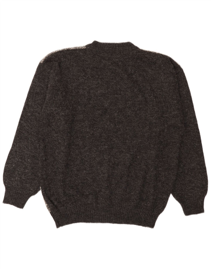 Maglione maglione girocollo da uomo vintage IT 52 grande lana color block grigio