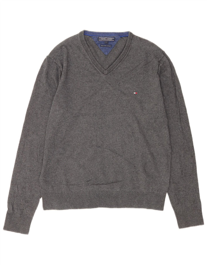 Tommy Hilfiger Uomo Maglione con scollo a V Maglione grande in cotone grigio