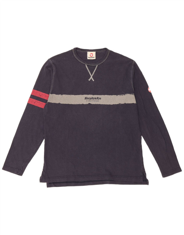Murphy & Nye Top grafico da uomo a maniche lunghe grande color block blu navy