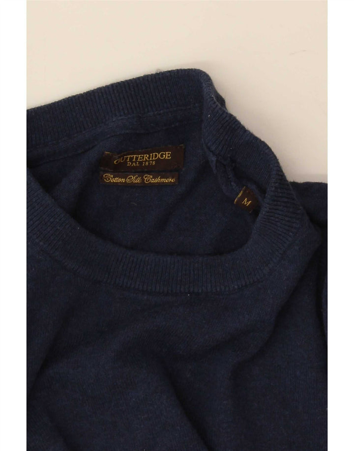Maglione maglione girocollo da uomo Gutteridge in cotone blu navy medio