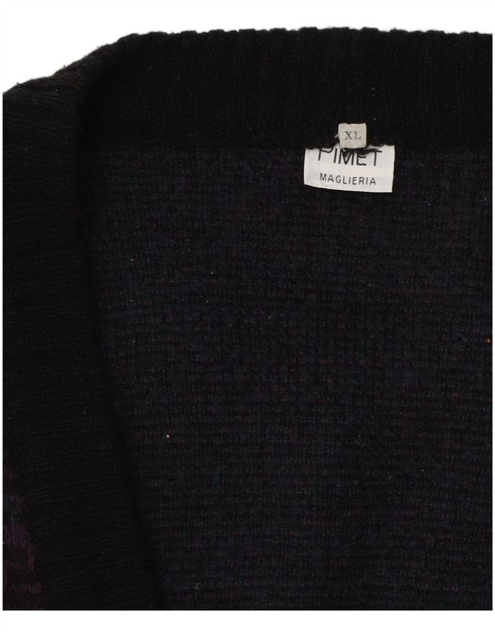 PIMET MAGLIERA Maglione cardigan da donna UK 18 XL Nero geometrico