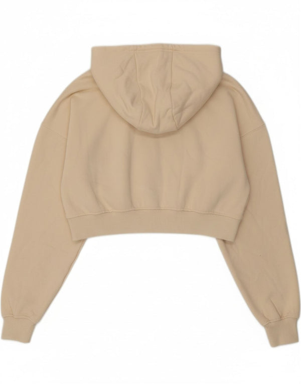 PULL & BEAR Womens Crop Hoodie Jumper UK 10 Small Off White