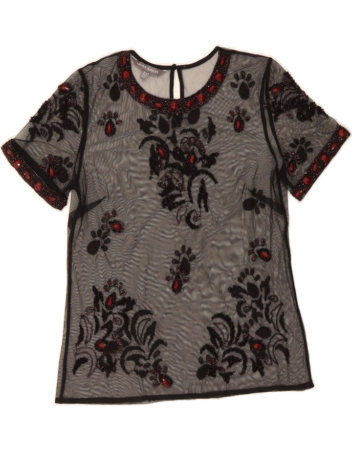 LAURA ASHLEY Womens See Through Blouse Top UK 10 Small Black Floral Vintage Laura Ashley and Second-Hand Laura Ashley from Messina Hembry 