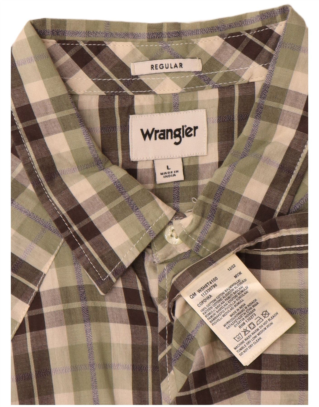Camicia Wrangler da uomo a maniche corte, vestibilità regolare, grande cotone a quadri kaki