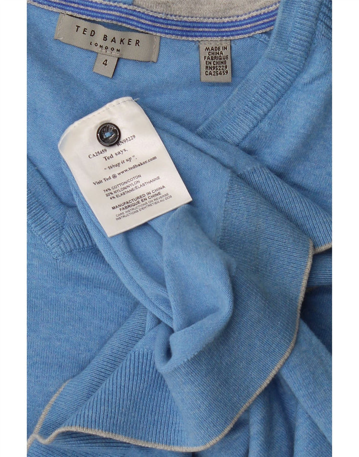 TED BAKER Maglione da uomo con scollo a V taglia 4 grande cotone screziato blu