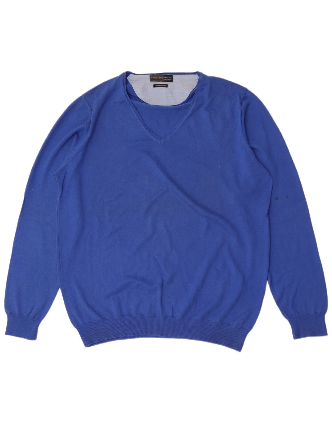 Maglione Zara da uomo con scollo a V XL in cotone blu
