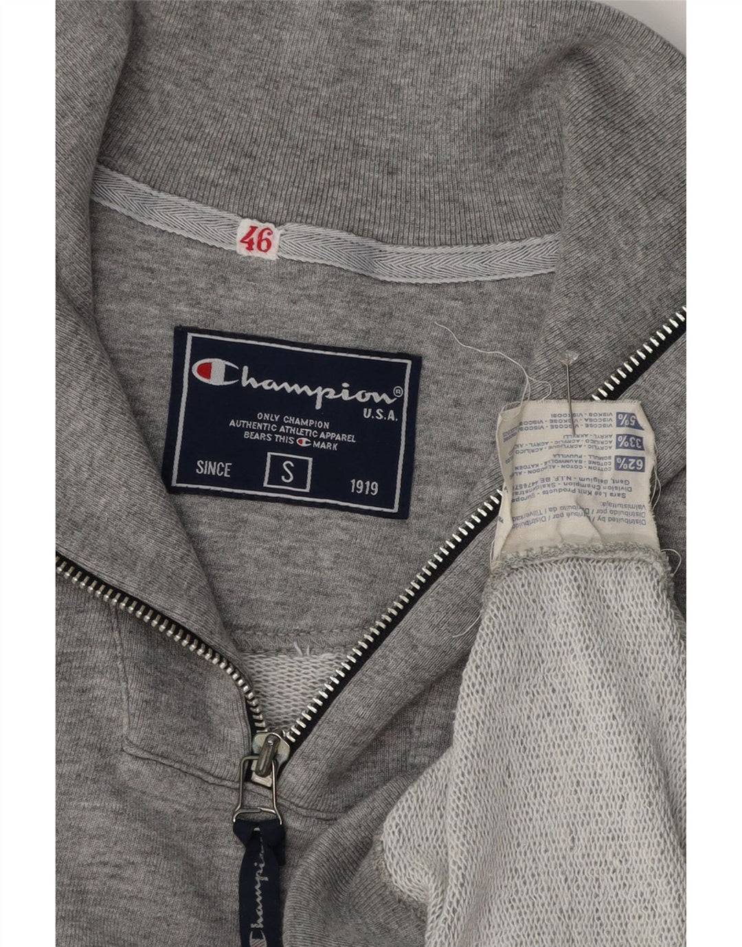 Felpa Champion da uomo con collo con zip, maglione piccolo, cotone chiazzato grigio