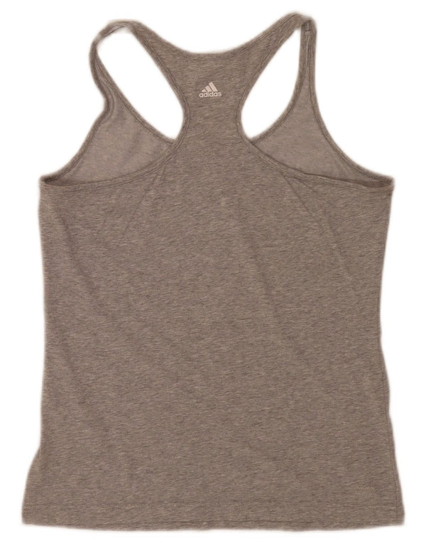 Canottiera grafica da donna Adidas UK 12/14 Sport in cotone grigio medio