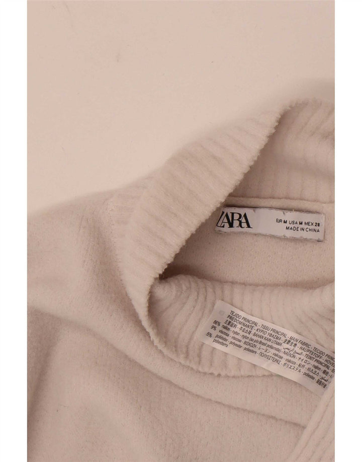 Maglione corto con collo alto da donna Zara UK 12 nylon bianco medio