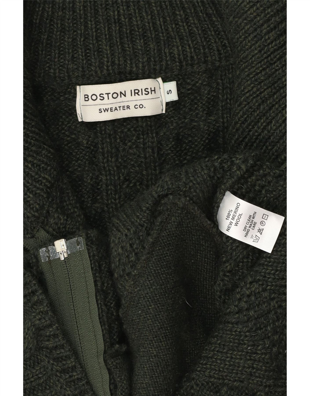 Maglione cardigan da donna BOSTON IRISH UK 10 piccolo verde lana merino