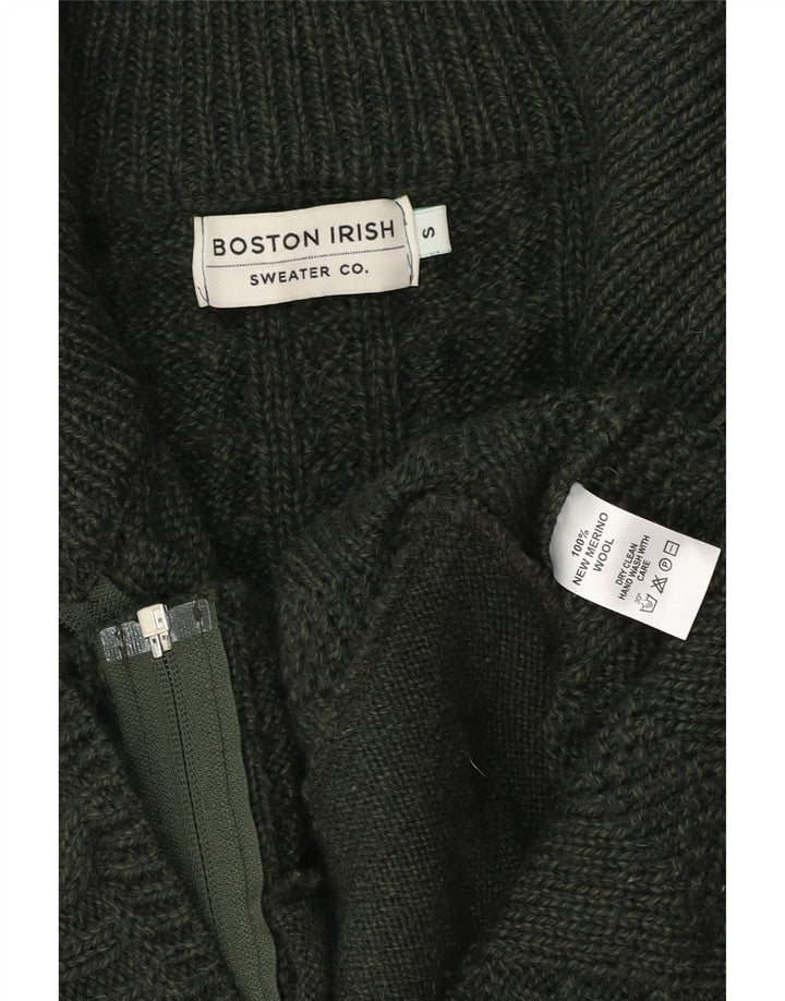 Maglione cardigan da donna BOSTON IRISH UK 10 piccolo verde lana merino