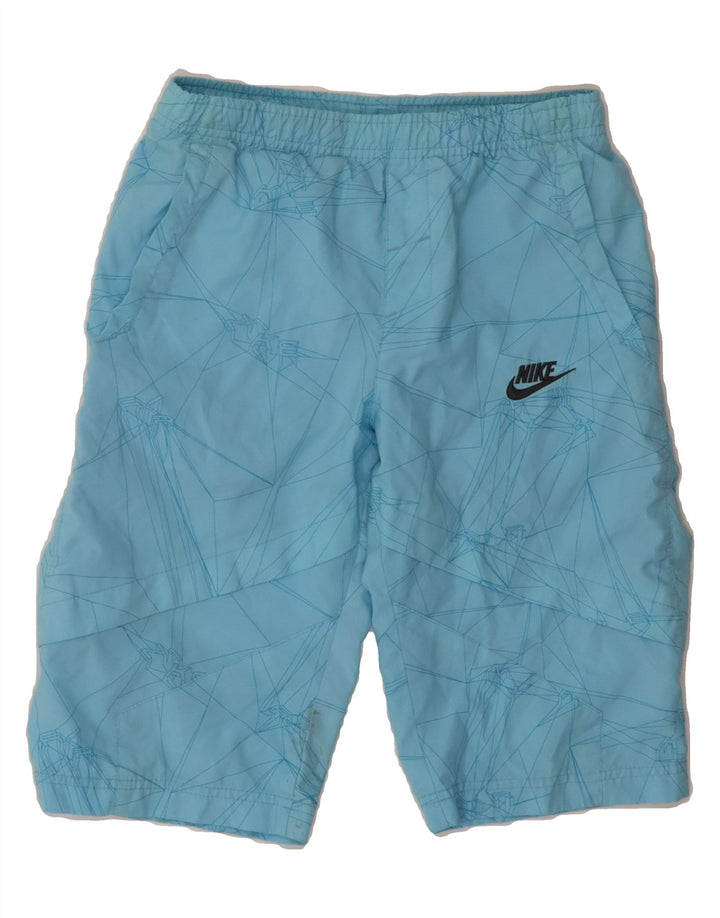 NIKE Boys Graphic Sport Shorts 8-9 Years Small Blue Geometric Polyester Vintage Nike and Second-Hand Nike from Messina Hembry 