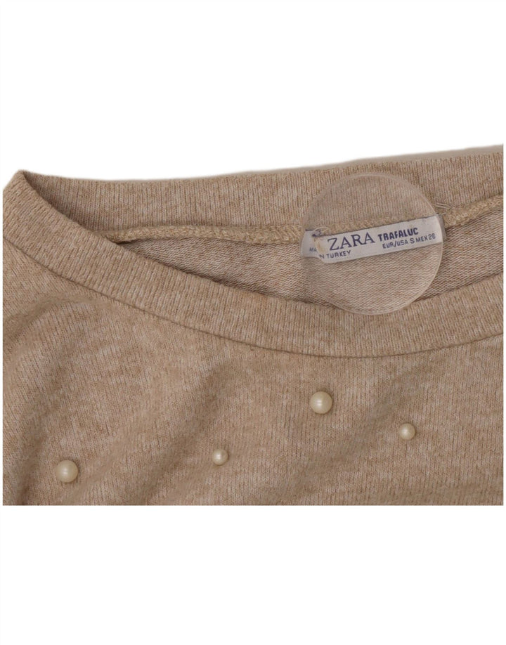 Top Zara da donna con maniche a 3/4 UK 10 piccolo beige maculato