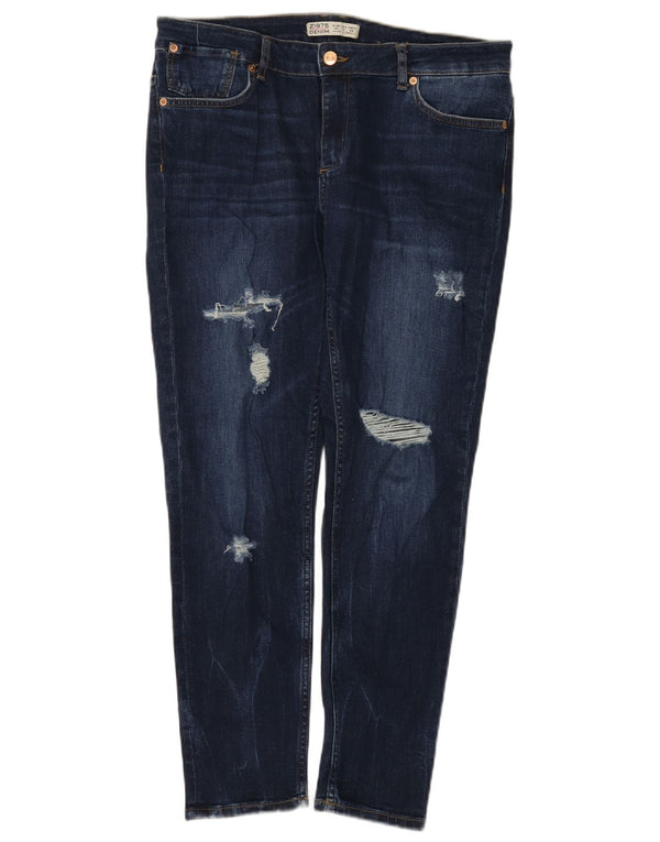 Jeans skinny effetto invecchiato Zara da donna EU 42 Large W32 L28 Blu