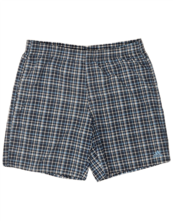 Pantaloncini da bagno da uomo Adidas piccoli in poliestere a quadretti blu