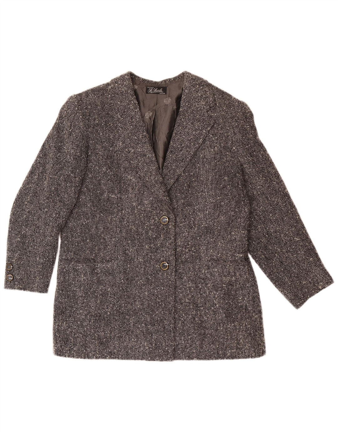 Giacca blazer vintage da donna a 2 bottoni UK 16 grande grigio screziato