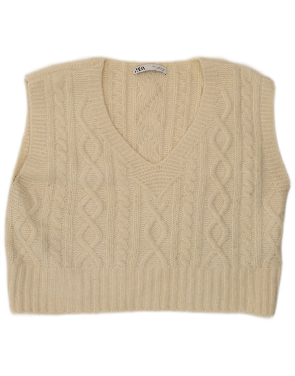 Canottiera da donna Zara UK 14 Acrilico bianco sporco medio