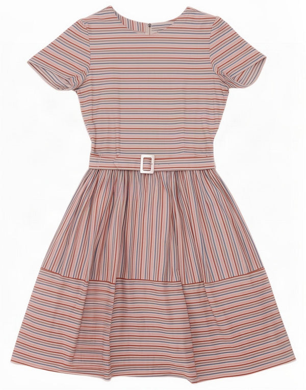 Vintage Womens Short Sleeves A-Line Dress UK 10 Small Multicoloured Striped