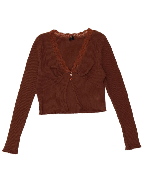 Maglione cardigan corto da donna Urban Outfitters UK 14 grande cotone marrone