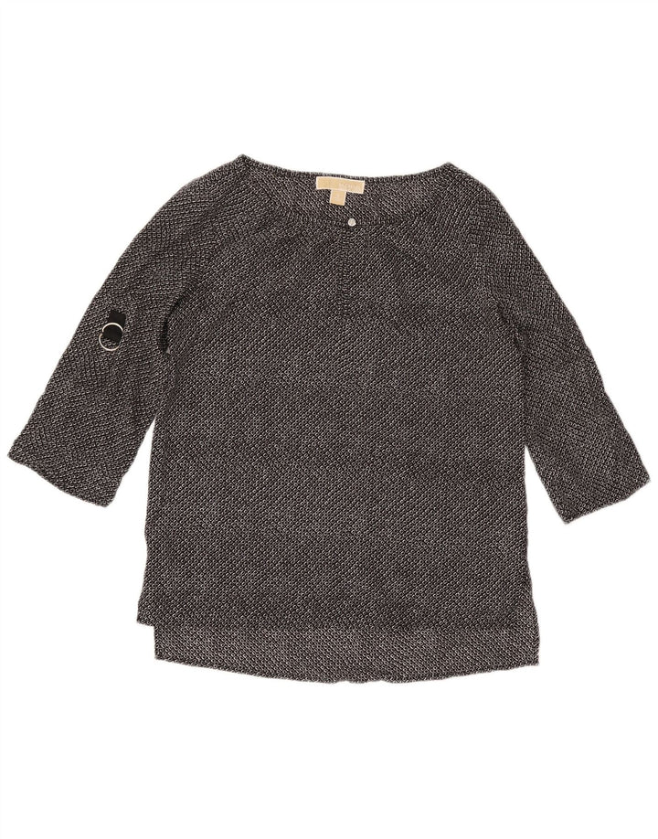 MICHAEL KORS Top da donna manica 3/4 UK 10 piccolo poliestere geometrico nero