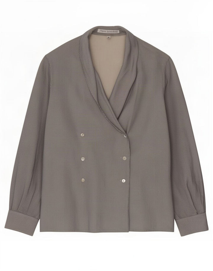 Camicetta camicia vintage da donna IT 42 Seta gessata grigio medio