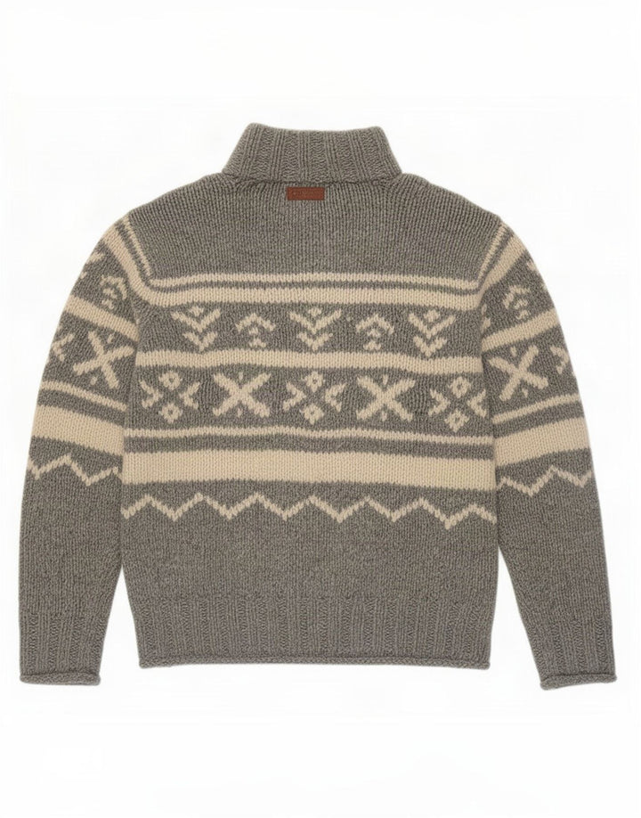 Marlboro Classics Maglione da uomo con zip e collo in lana Fair Isle grigia grande