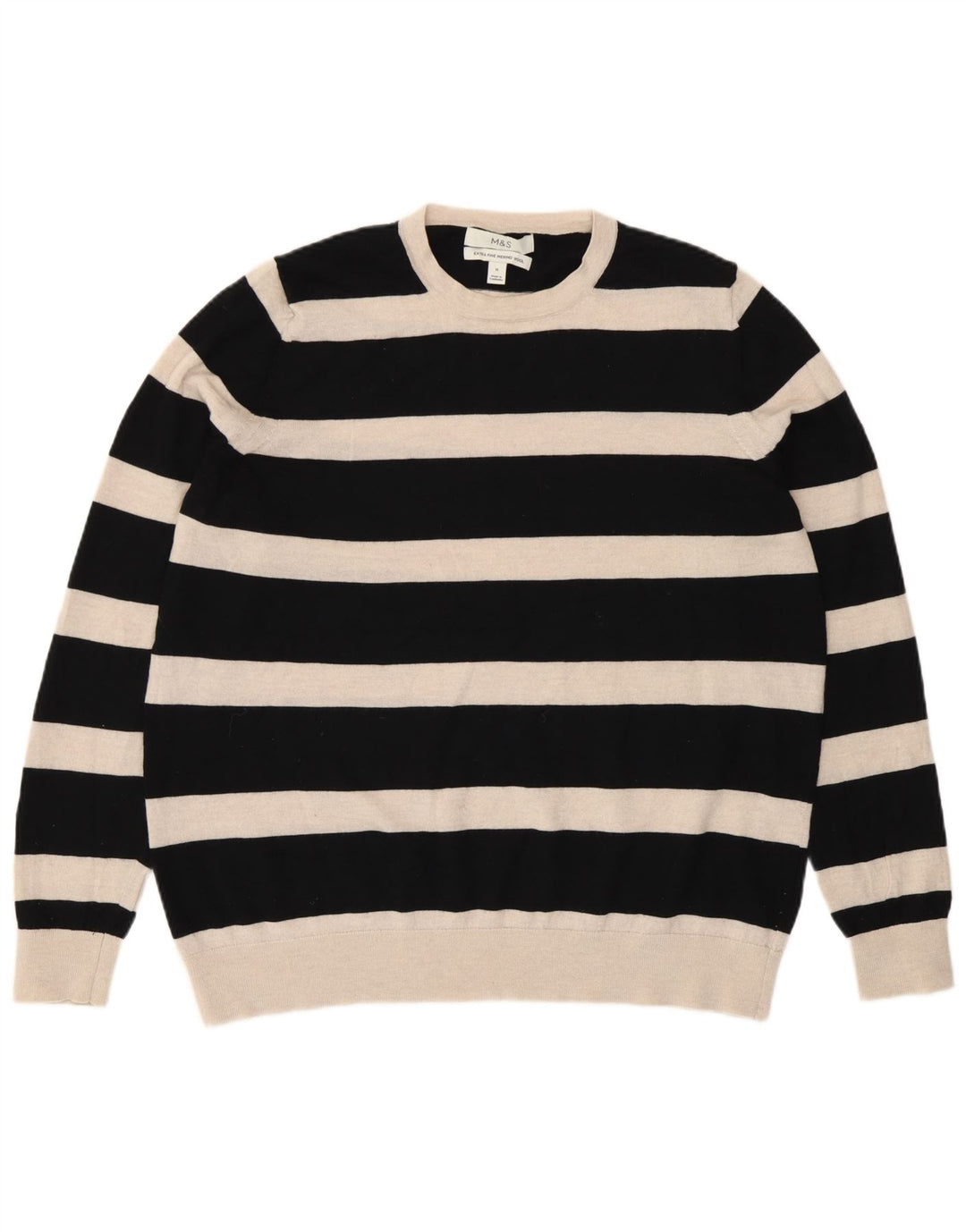 Maglione maglione girocollo da donna Marks & Spencer UK 16 grandi righe nere