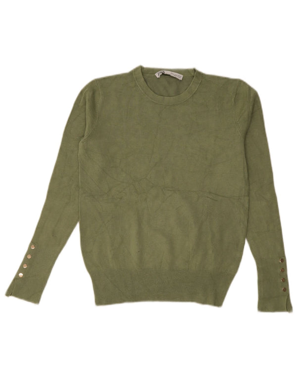 Maglione corto girocollo da donna Zara UK 12 Viscosa verde medio