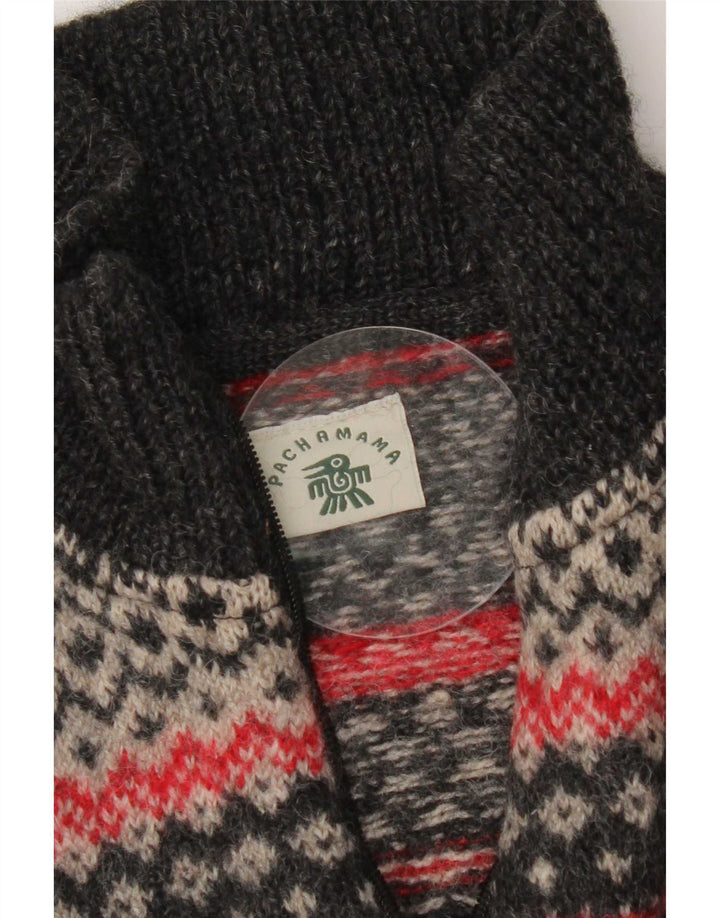 Pachamama Maglione da uomo con zip sul collo, grande lana Fair Isle grigia