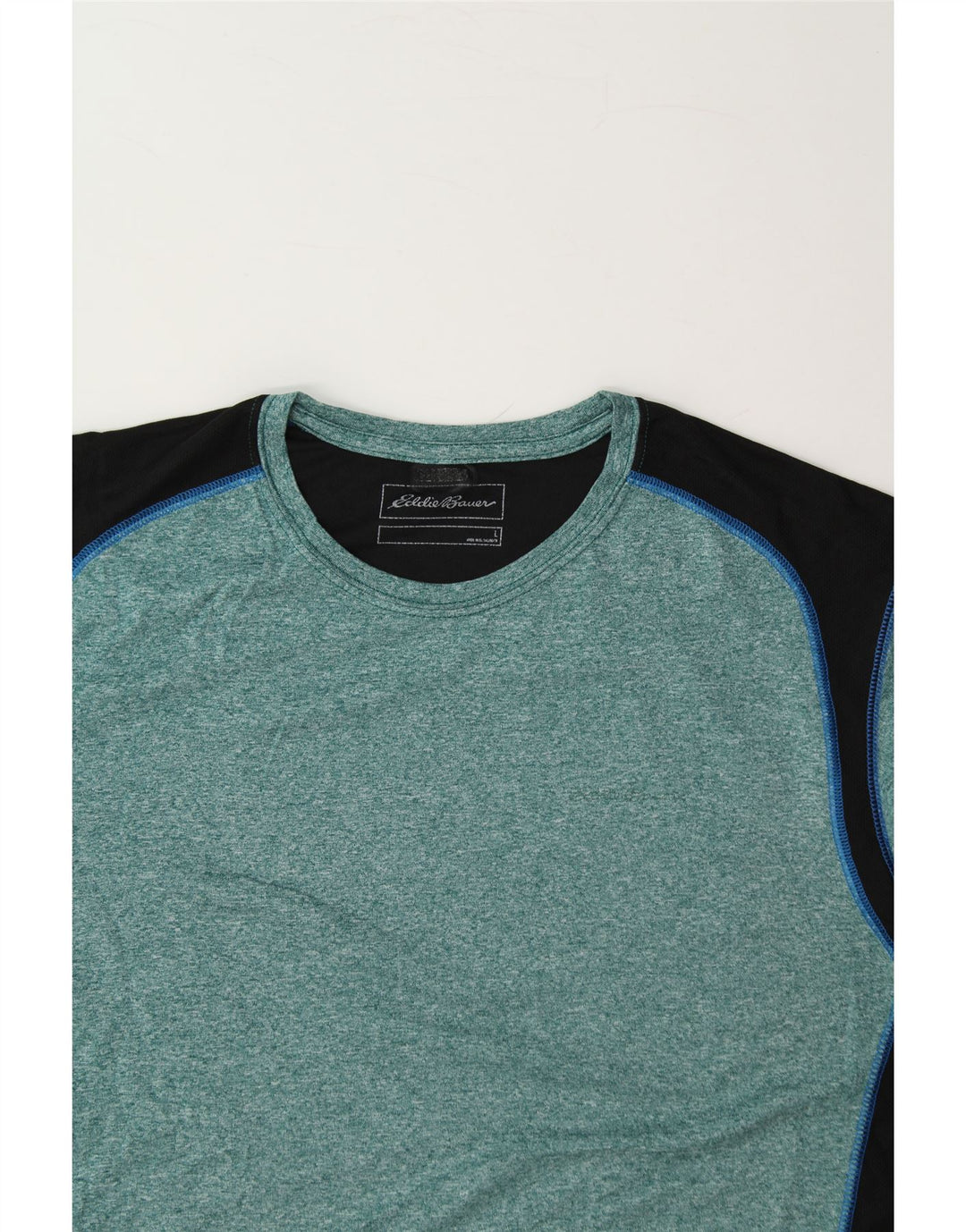 EDDIE BAUER Mens T-Shirt Top Large Blue Colourblock Polyester Vintage Eddie Bauer and Second-Hand Eddie Bauer from Messina Hembry 