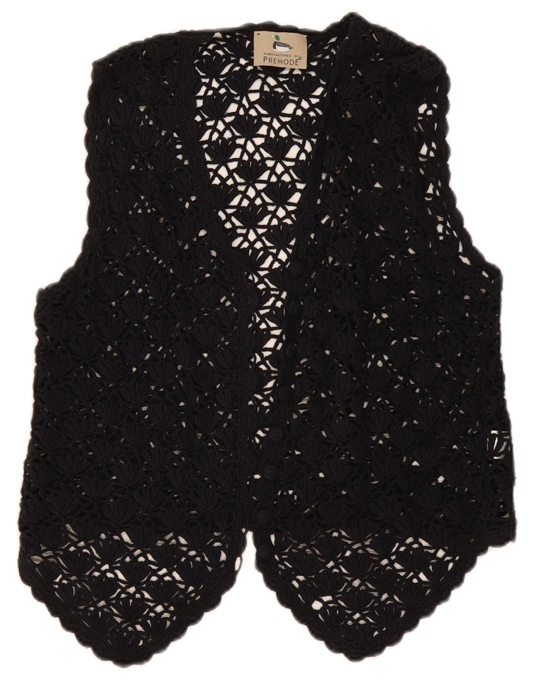 Top cardigan all'uncinetto corto da donna Premode UK 12 cotone nero medio