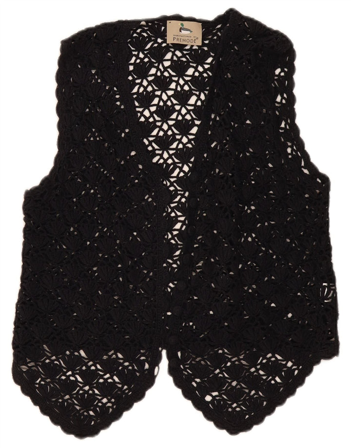 Top cardigan all'uncinetto corto da donna Premode UK 12 cotone nero medio