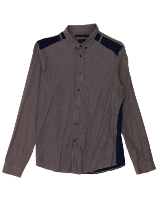 Camicia slim fit da uomo Calvin Klein XL in cotone color block grigio